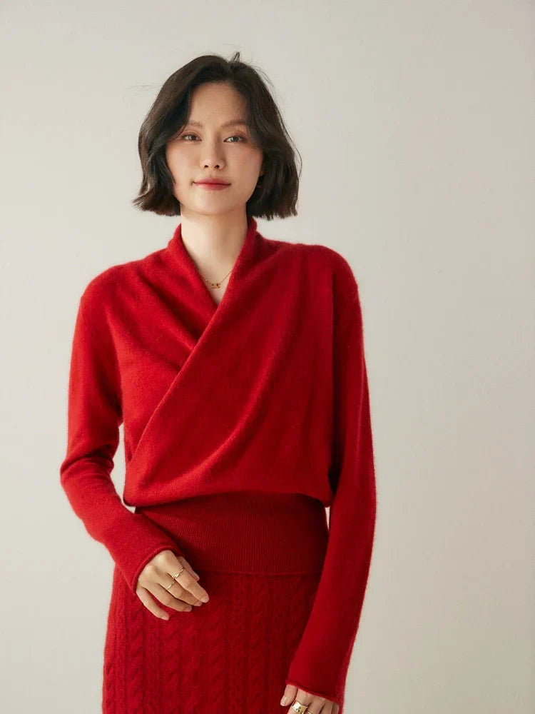 Damen Wickelpullover Elegantes Überkreuz-Design