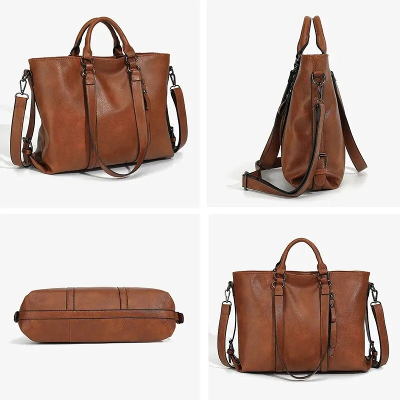 Damen Vintage Tote Tasche Große Kapazität Leder Braun