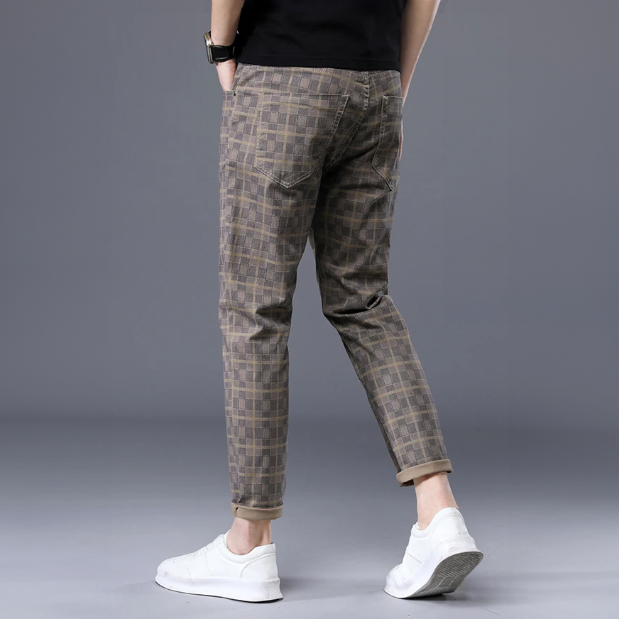 Herren Slim Fit Hosen Kariert Freizeit
