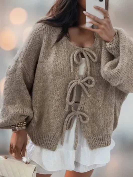 Doris Damen Strickjacke Langärmlig Warm Beige - Eveloria
