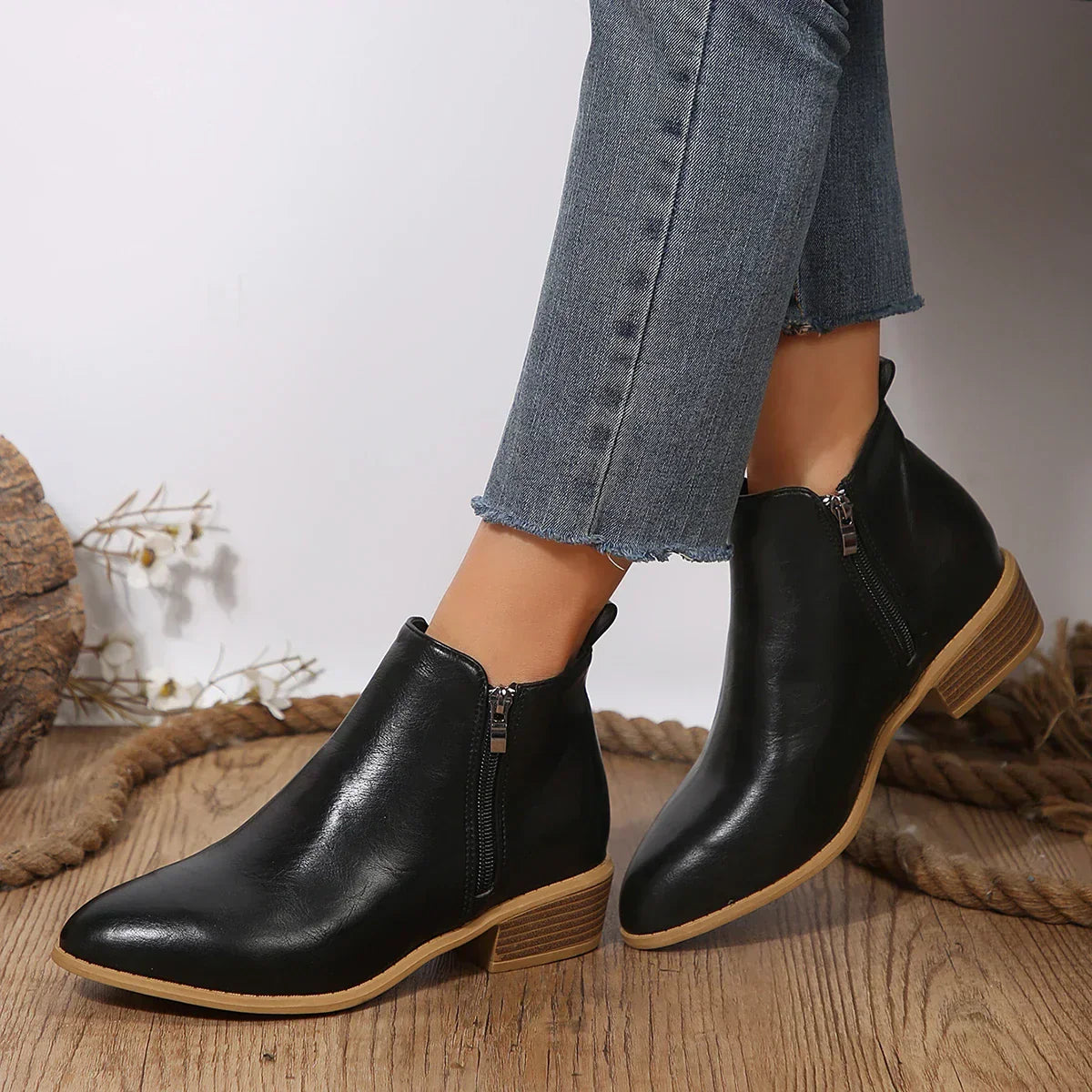 Damen Ankle Boots Lässig Mit Reißverschluss