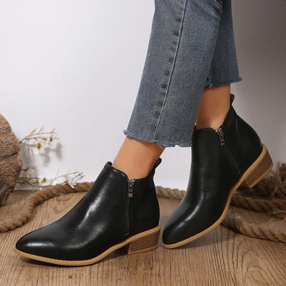 Damen Ankle Boots Lässig Mit Reißverschluss