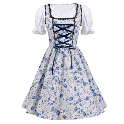 Eveloria Damen Dirndl Kurzärmelig Spitze Blau