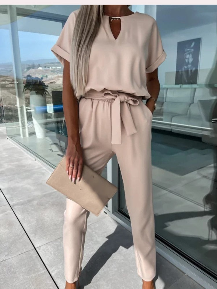 Eveloria Damen Jumpsuit Kurzärmelig Mit Gürtel