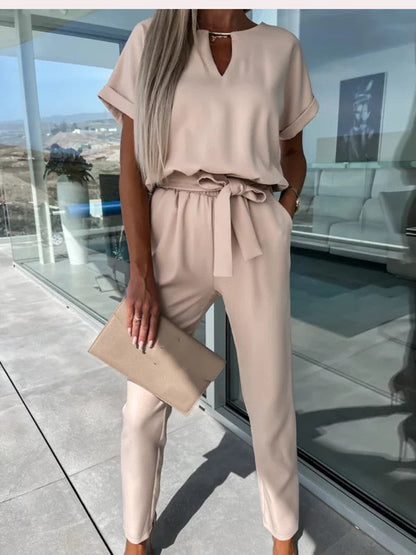 Eveloria Damen Jumpsuit Kurzärmelig Mit Gürtel
