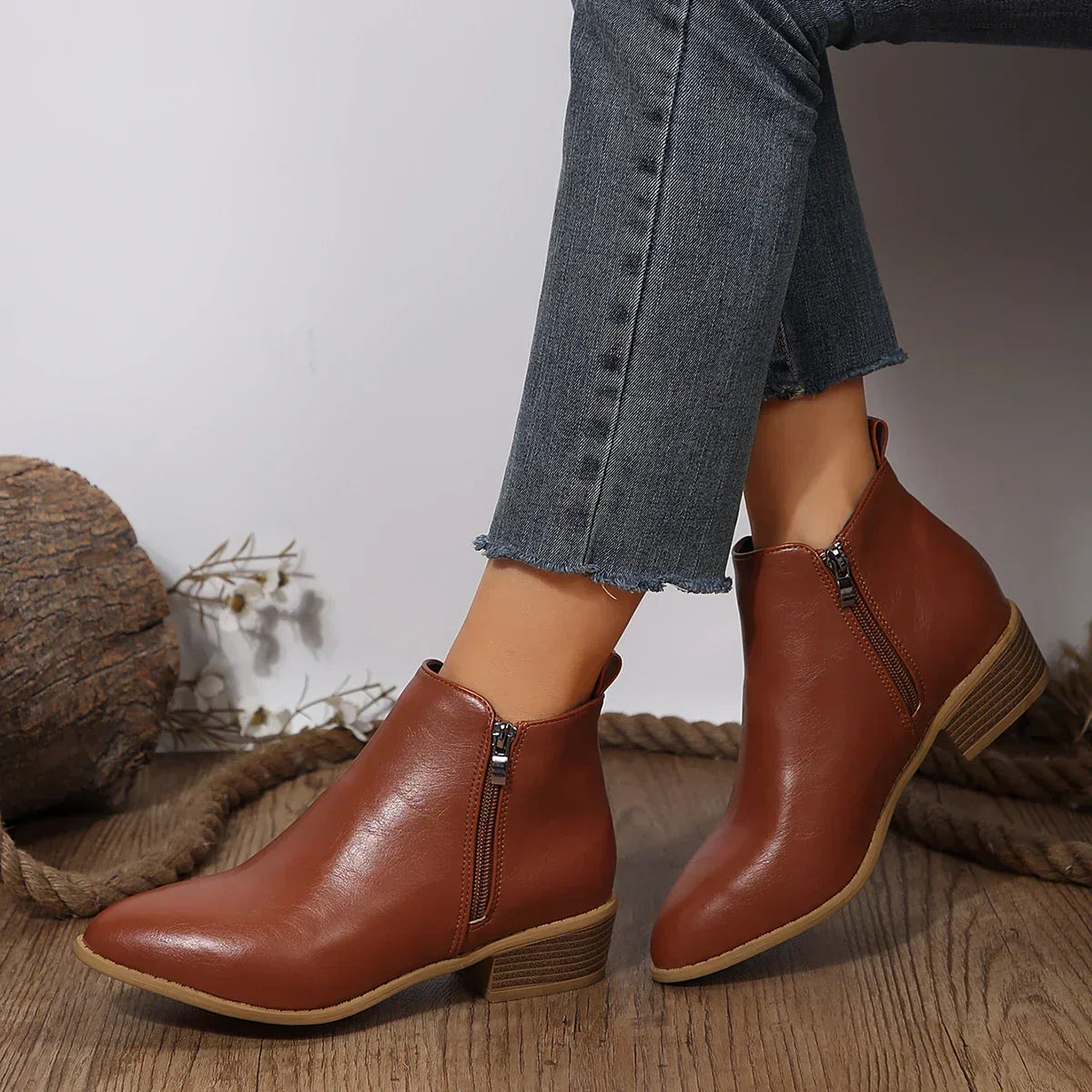 Damen Ankle Boots Lässig Mit Reißverschluss