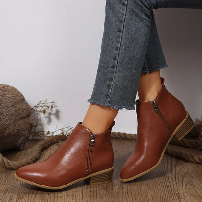 Damen Ankle Boots Lässig Mit Reißverschluss