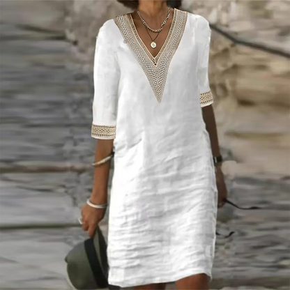 Damen Mini Sommerkleid V-Ausschnitt Boho-Stil
