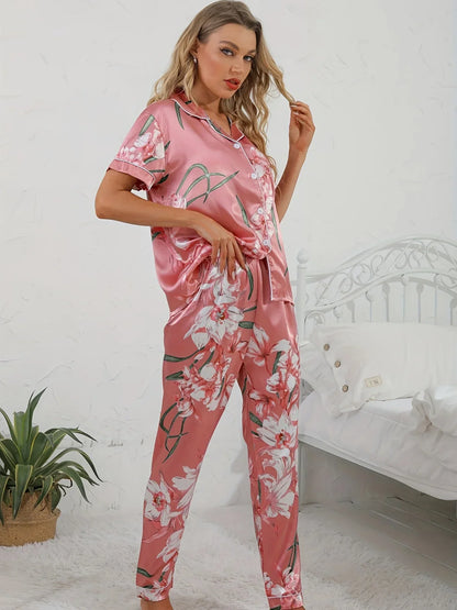 Damen Pyjama Set Zweiteiler Blumenmuster