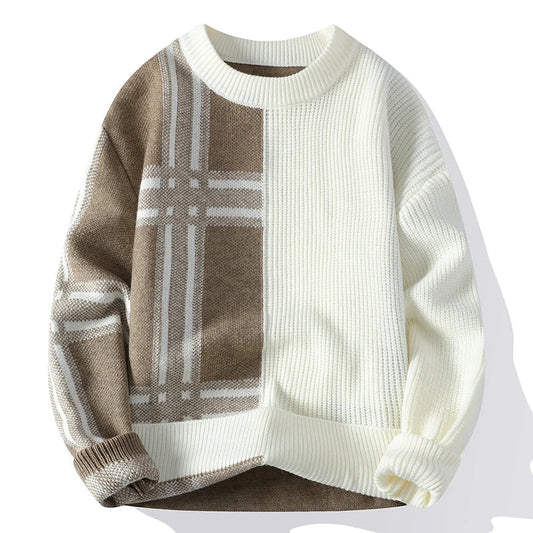 Herren Colorblock Pullover Rundhals Baumwolle Weiß Schwarz - Eveloria