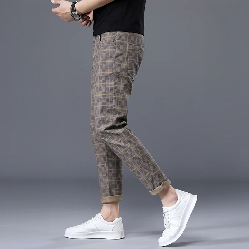 Herren Slim Fit Hosen Kariert Freizeit