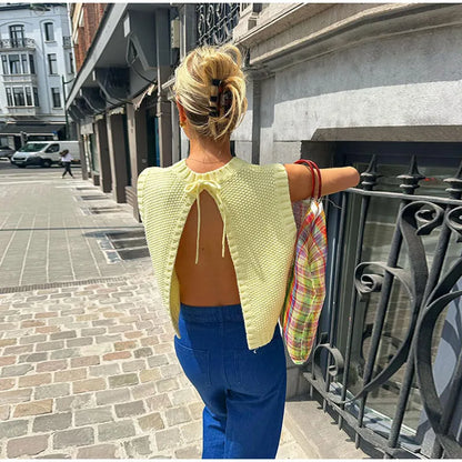 Eveloria Damen Rückenfreies Gestrickt mit Bändern - Eveloria