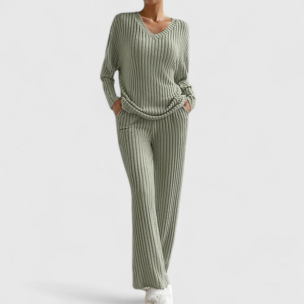 Damen Lounge-Set Rippstrick Weite Hose