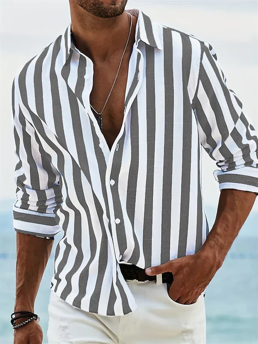 Herren Sommer-Shirt Gestreift Relaxed Baumwolle Blau-Weiß