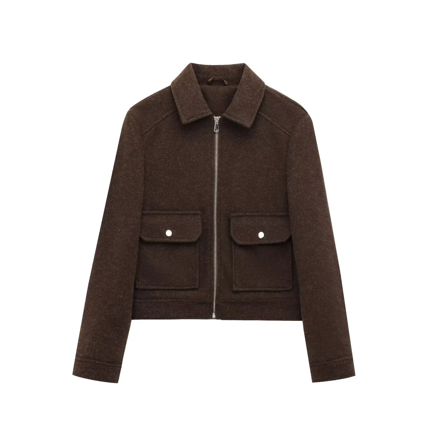 Damen Freizeitjacke Wollmix Reißverschluss Schwarz - Eveloria