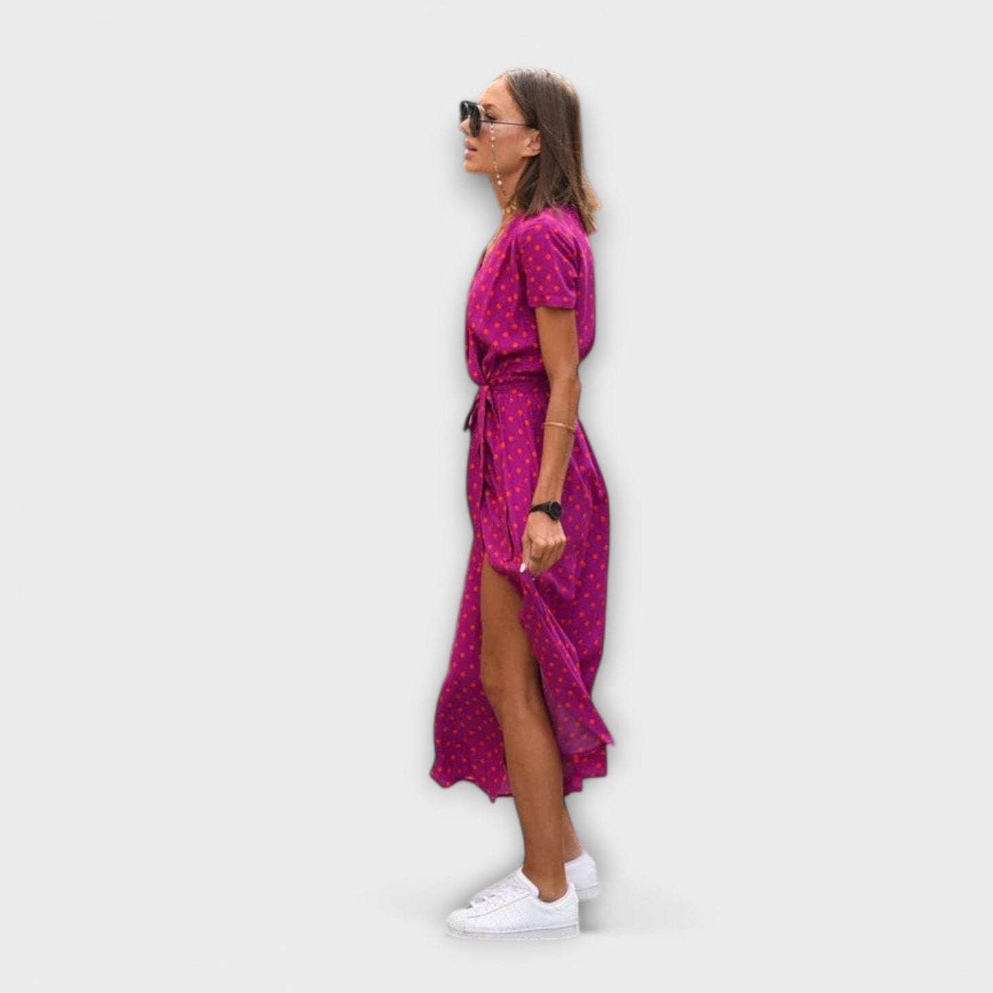 Damen Langkleid V-Ausschnitt Gürtel Lässig