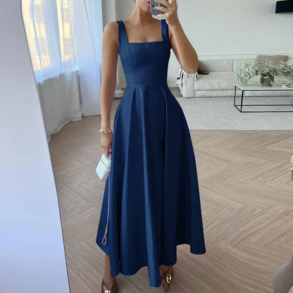 Damen Maxikleid Ärmellos Hohe Taille Schwarz - Eveloria