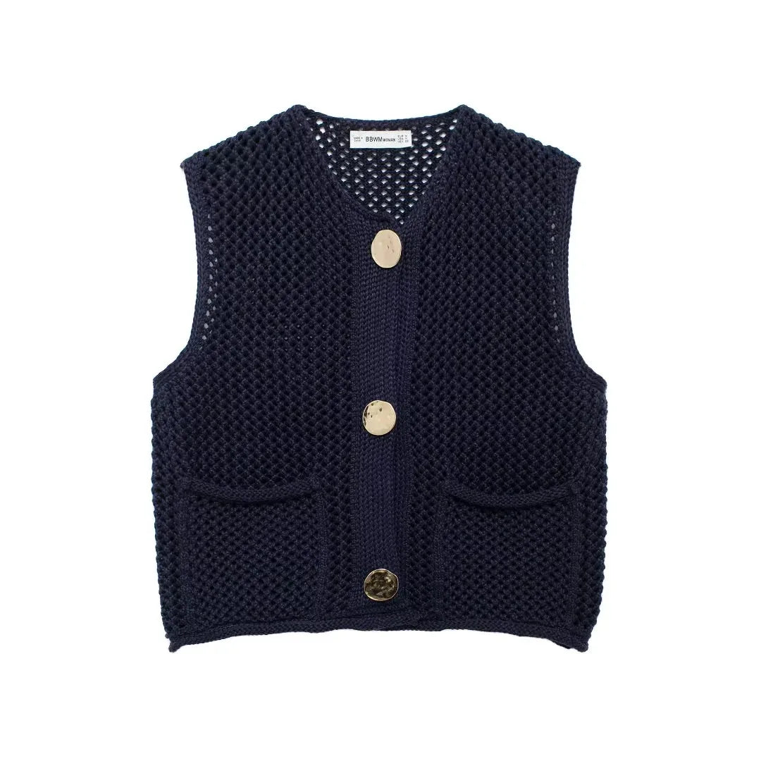 Eveloria Damen Ärmellose Strickweste Mit Knöpfen