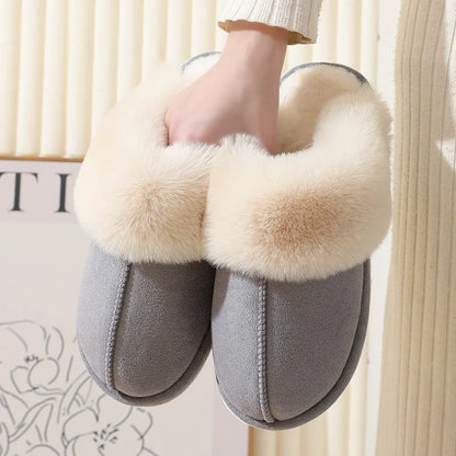 Damen Plüsch Mules Hausschuhe Weiches Futter Beige
