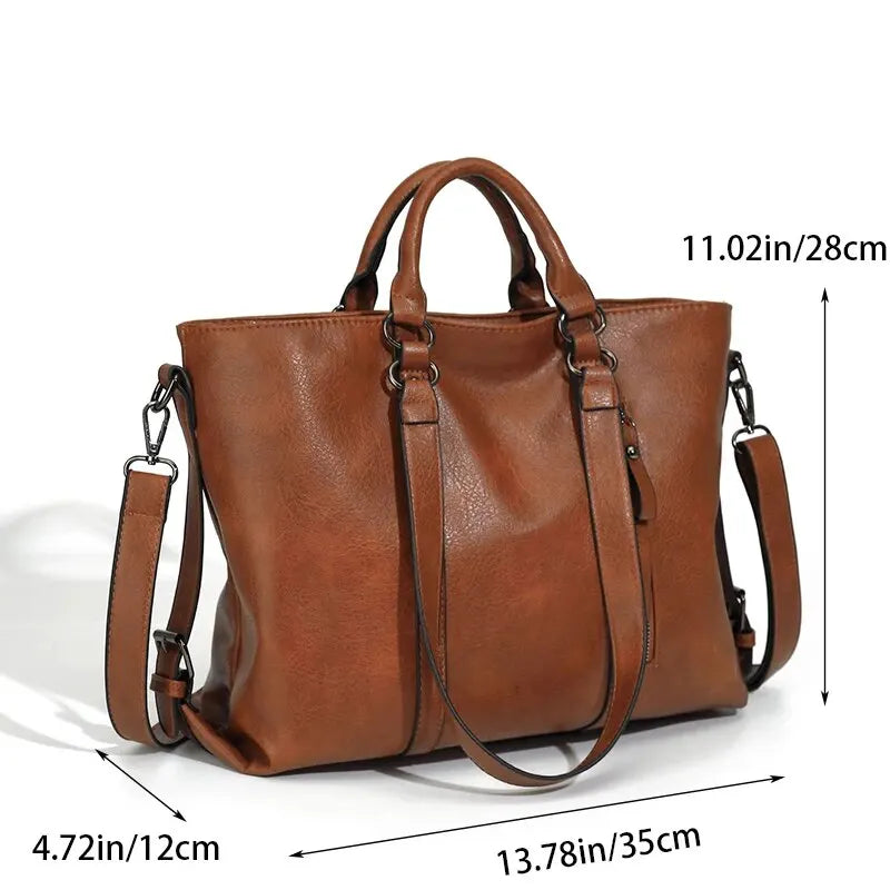 Damen Vintage Tote Tasche Große Kapazität Leder Braun
