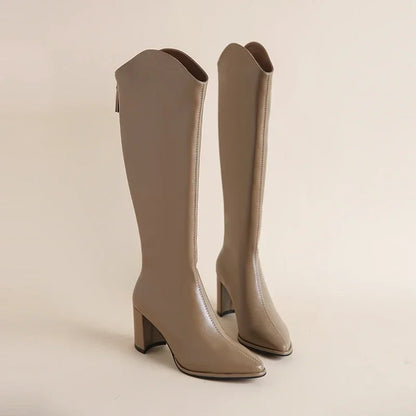 Damen Knee High Stiefel mit Reißverschluss Blockabsatz