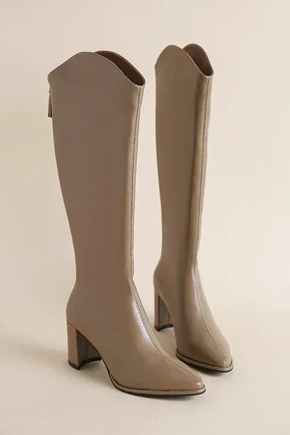 Damen Lederstiefel Kniehoch Gummisohle