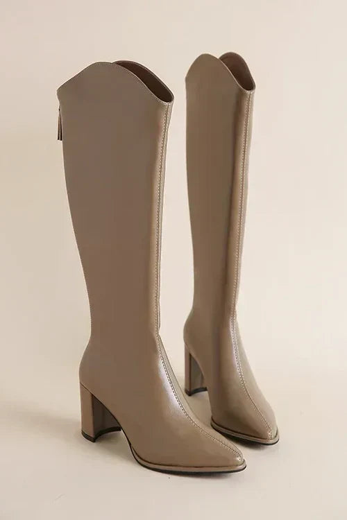 Damen Lederstiefel Kniehoch Gummisohle