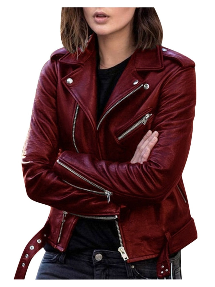 Eveloria Damen Kunstlederjacke Slim Fit