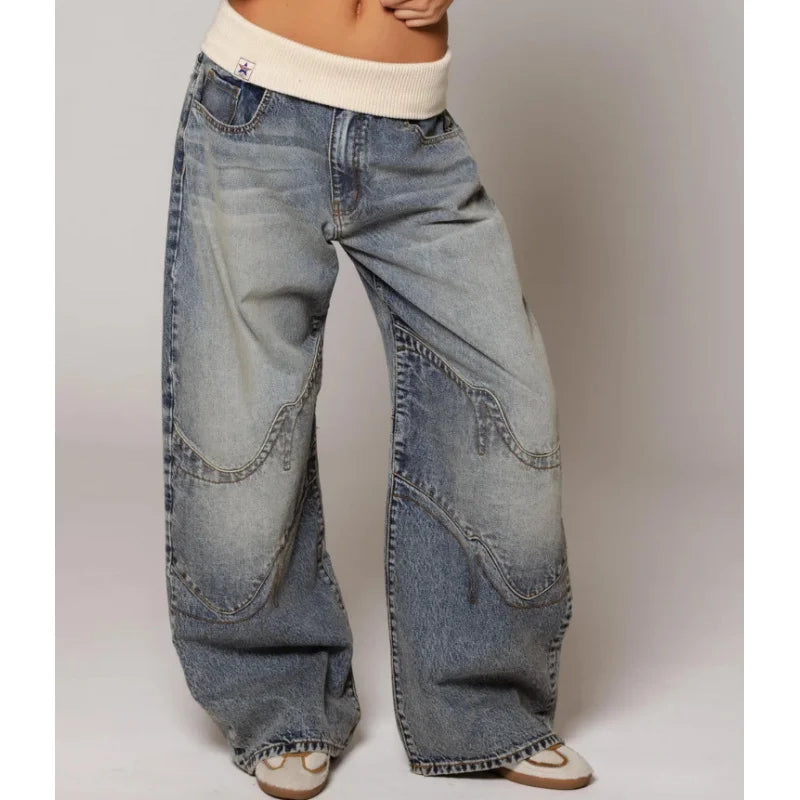 Damen Baggy Jeans Weites Bein Niedriger Bund - Eveloria