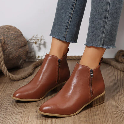 Damen Ankle Boots Lässig Mit Reißverschluss