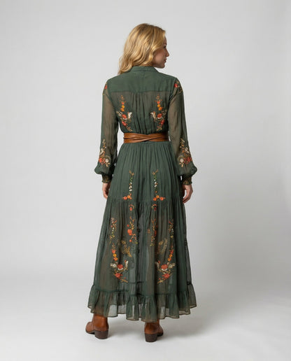 Damen Maxikleid V-Ausschnitt Boho-Stil