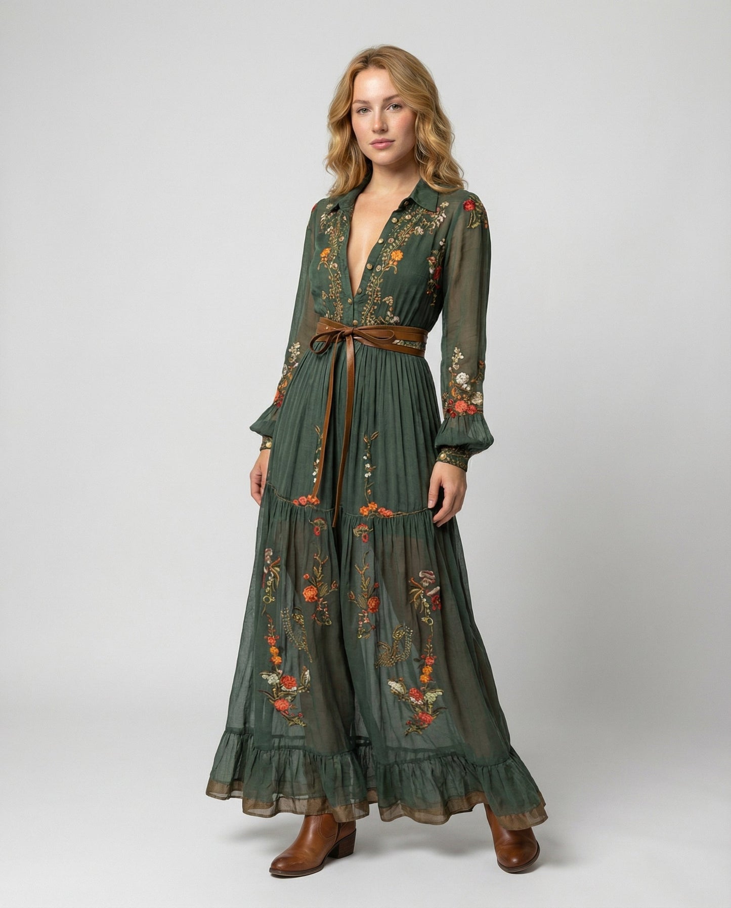 Damen Maxikleid V-Ausschnitt Boho-Stil - Eveloria