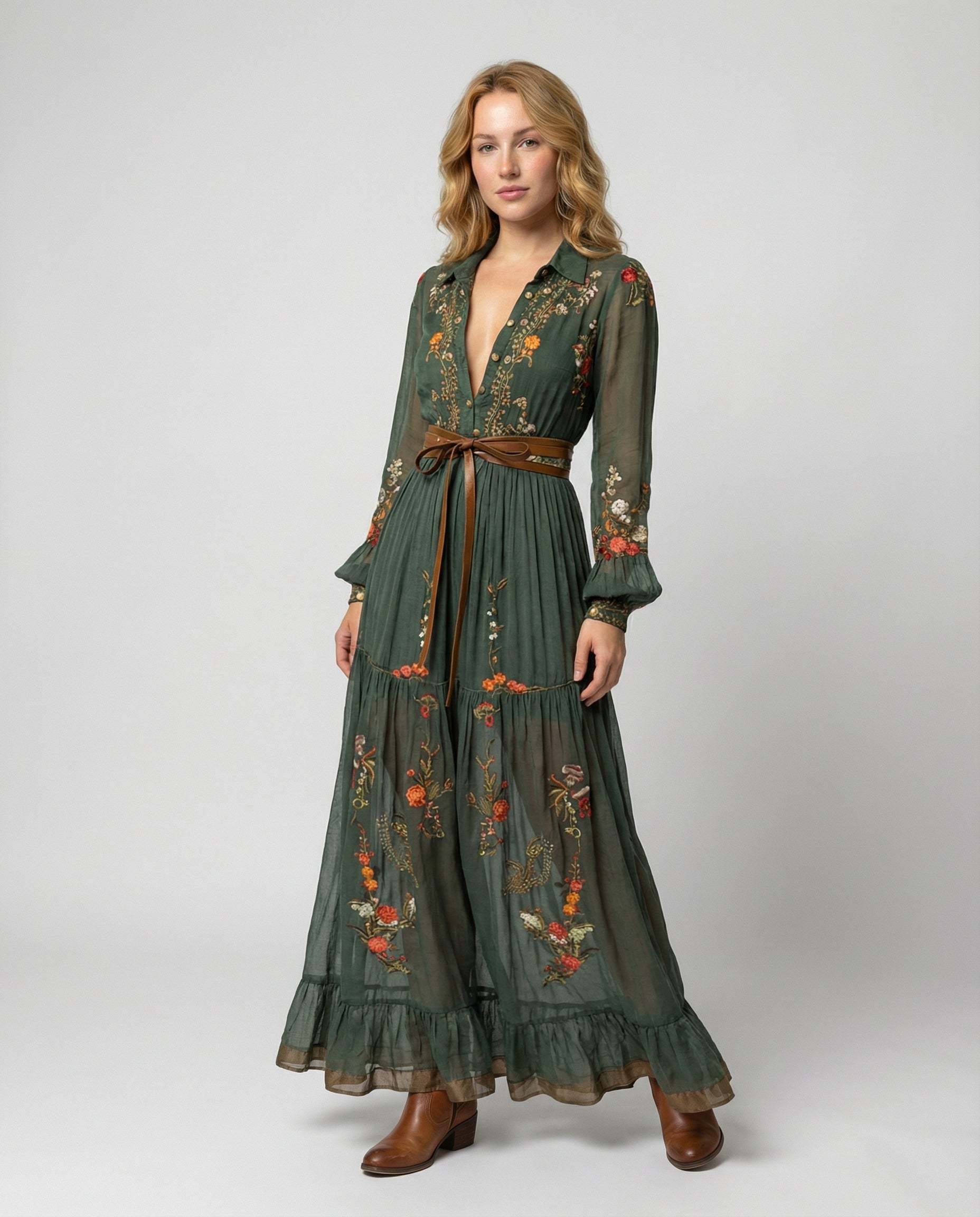 Damen Maxikleid V-Ausschnitt Boho-Stil - Eveloria
