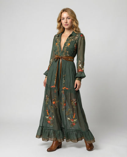 Damen Maxikleid V-Ausschnitt Boho-Stil - Eveloria