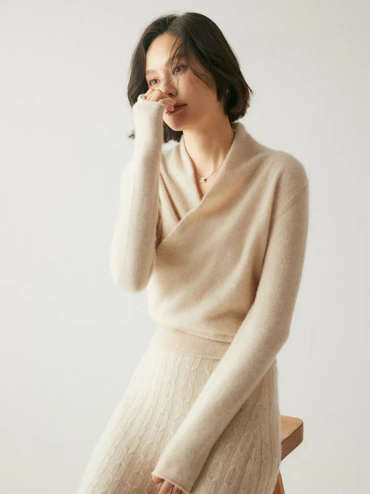Damen Wickelpullover Elegantes Überkreuz-Design