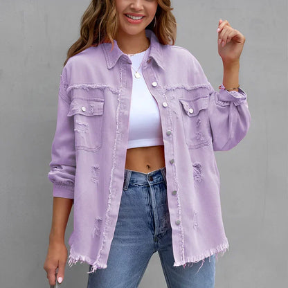 Eveloria Damen Zerrissenes Denim-Hemd mit Knöpfen Blau