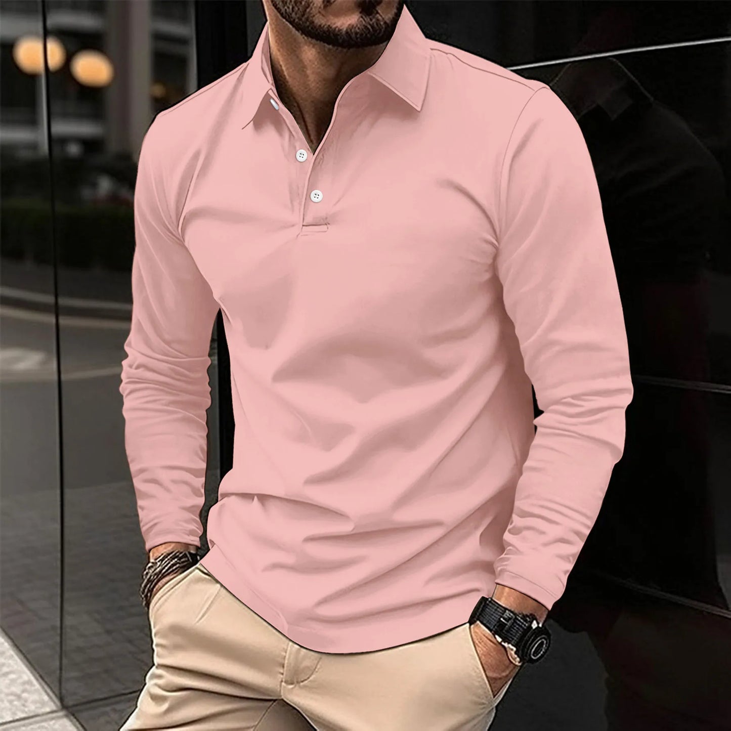 Gideon Herren Langarm-Poloshirt Klassisch
