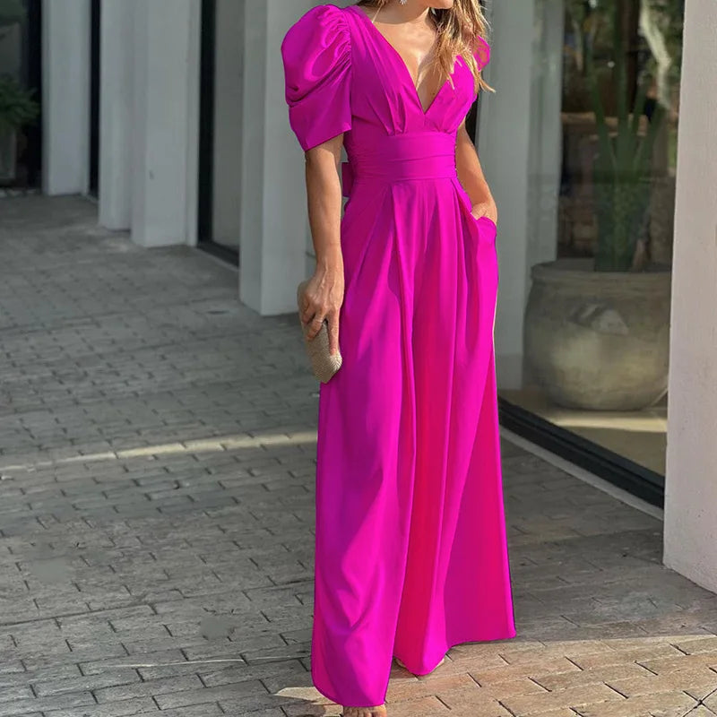 Eveloria Damen Jumpsuit Puffärmel Elegantes Design