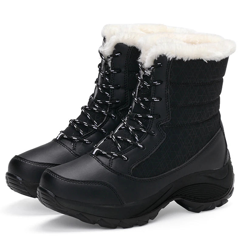Damen Schneestiefel Mid Calf Schnürstiefel Kunstfell gefüttert