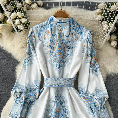 Eveloria Damen A-Linienkleid Gürtel Blumenmuster