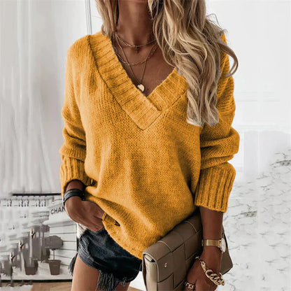 Damen Pullover V-Ausschnitt Klobig Warm