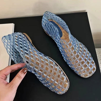 Damen Transparente Jelly Sandalen Flache Sommer Schuhe Farbig Rund