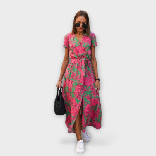 Damen Langkleid V-Ausschnitt Gürtel Lässig - Eveloria