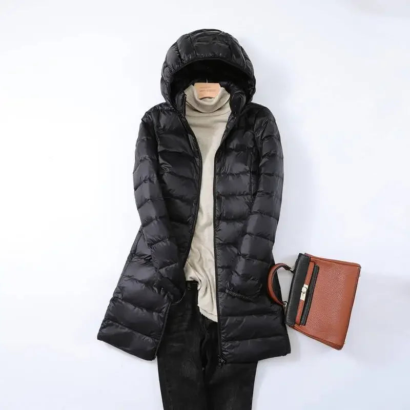 Eveloria Damen Pufferjacke Daunen Leicht Abnehmbare Kapuze