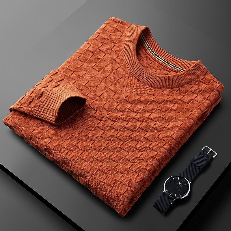 Eveloria Herren Waffelstrick Pullover Rundhalsausschnitt