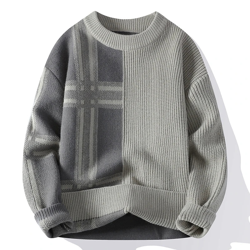 Herren Colorblock Pullover Rundhals Baumwolle Weiß
