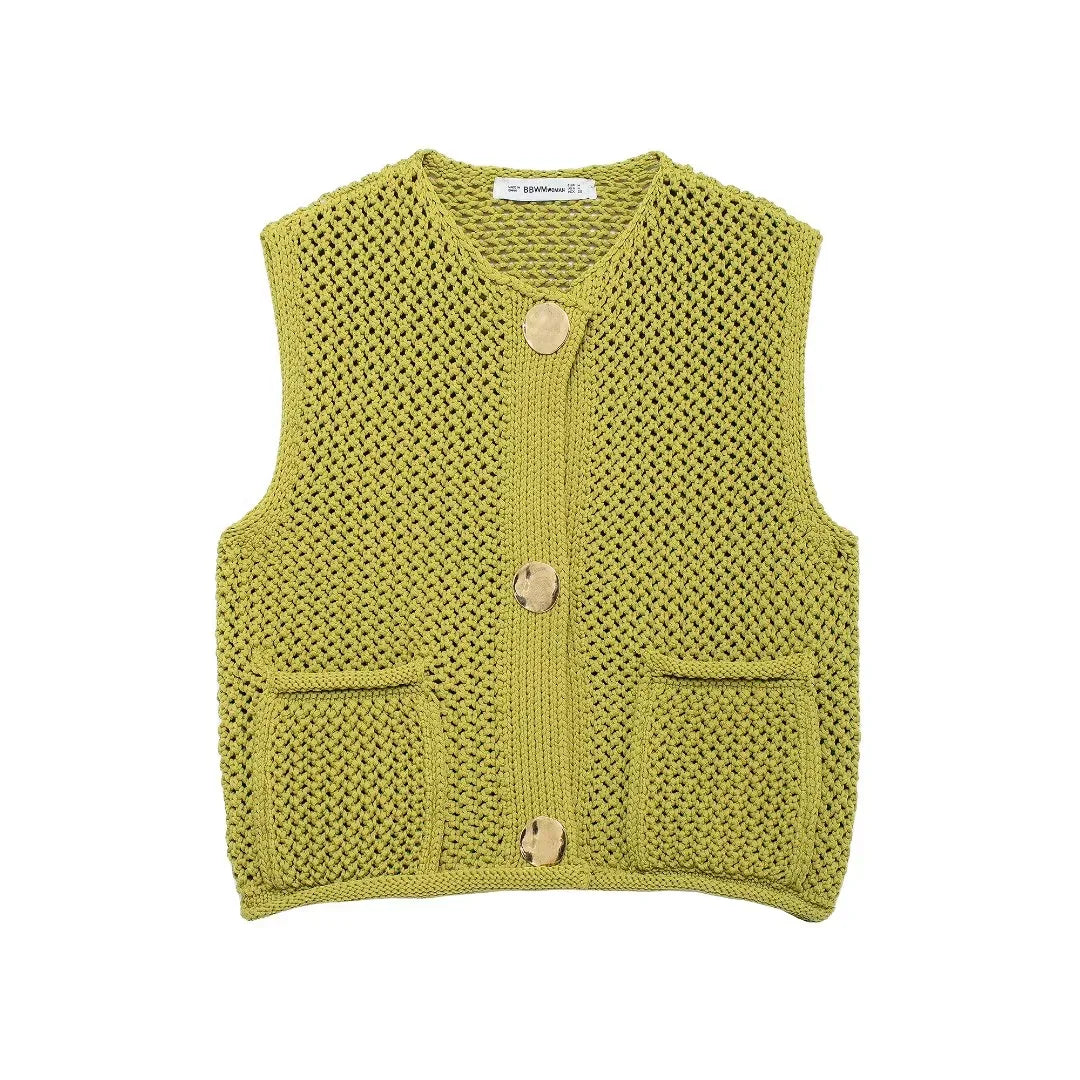Eveloria Damen Ärmellose Strickweste Mit Knöpfen