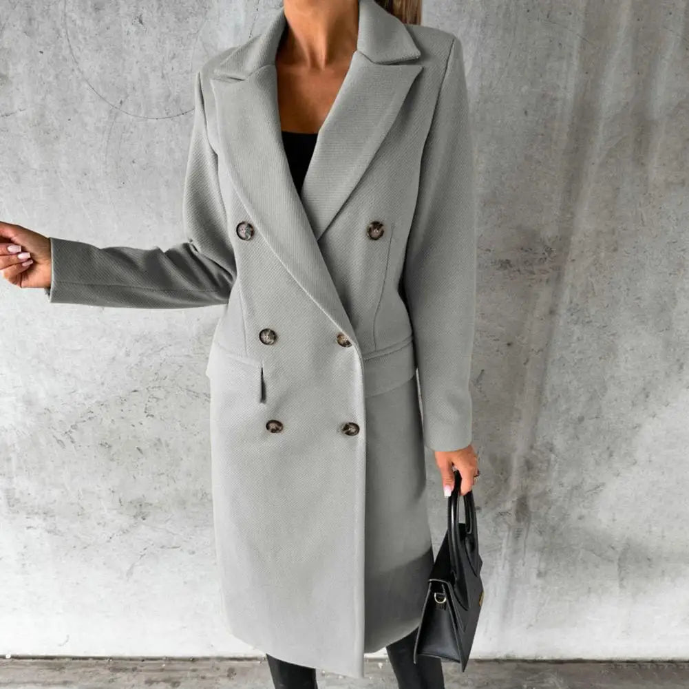 Damen Trenchcoat Langer Doppelreihiger Mantel