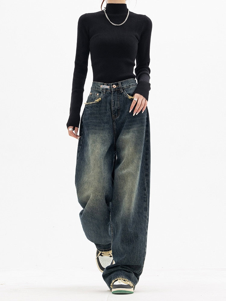 Damen Weite Jeans Gewaschener Denim - Eveloria