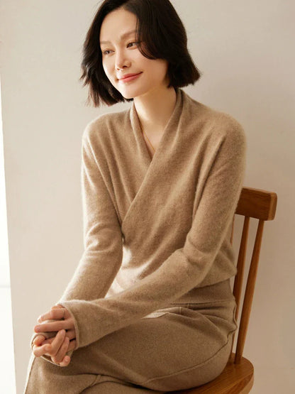 Damen Wickelpullover Elegantes Überkreuz-Design